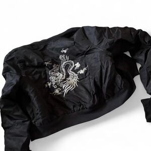 Black Dragon Embroidered Bomber Jacket - Women